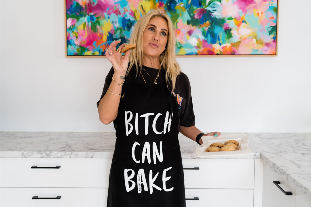 Bitch Can Bake apron with cookies